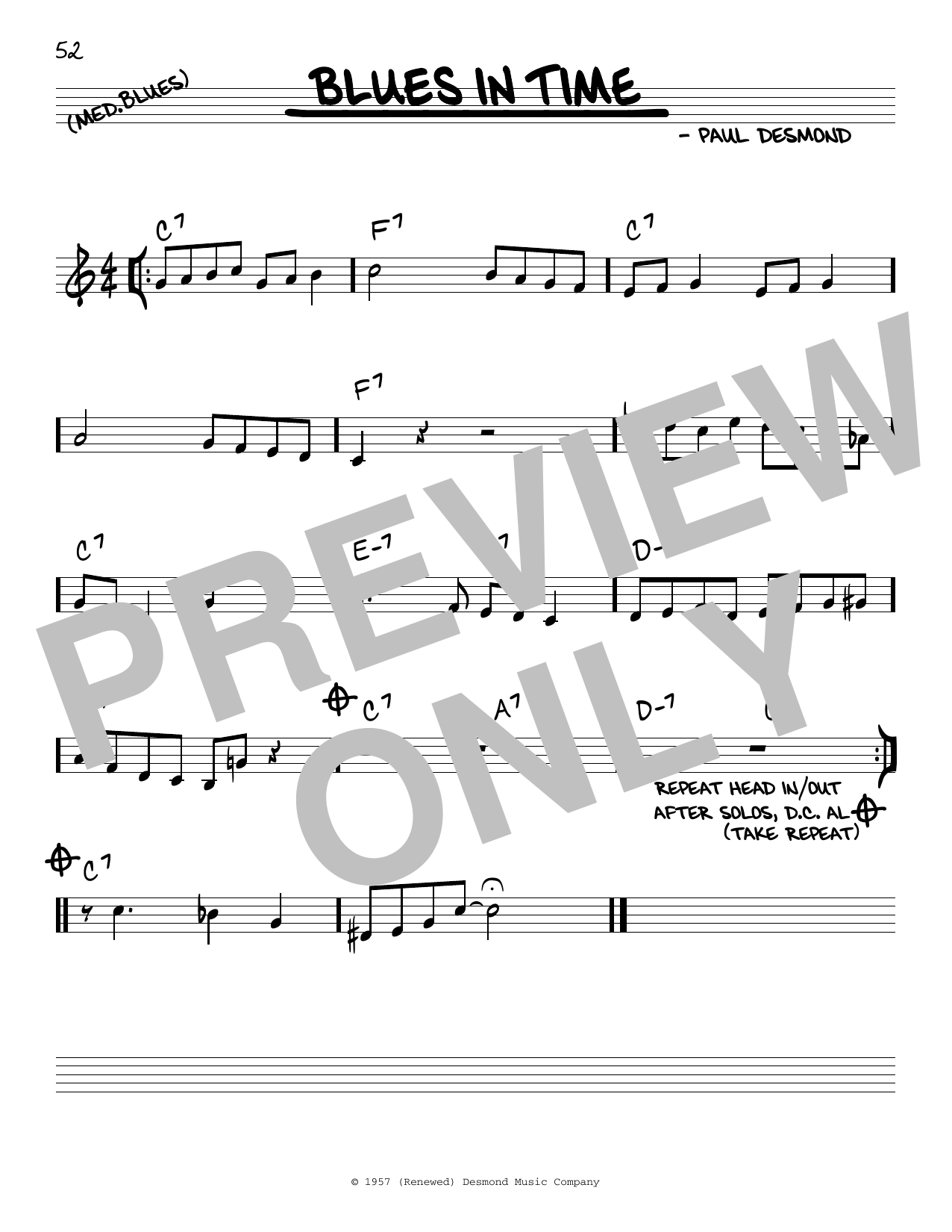Download Paul Desmond Blues In Time Sheet Music and learn how to play Real Book – Melody & Chords PDF digital score in minutes