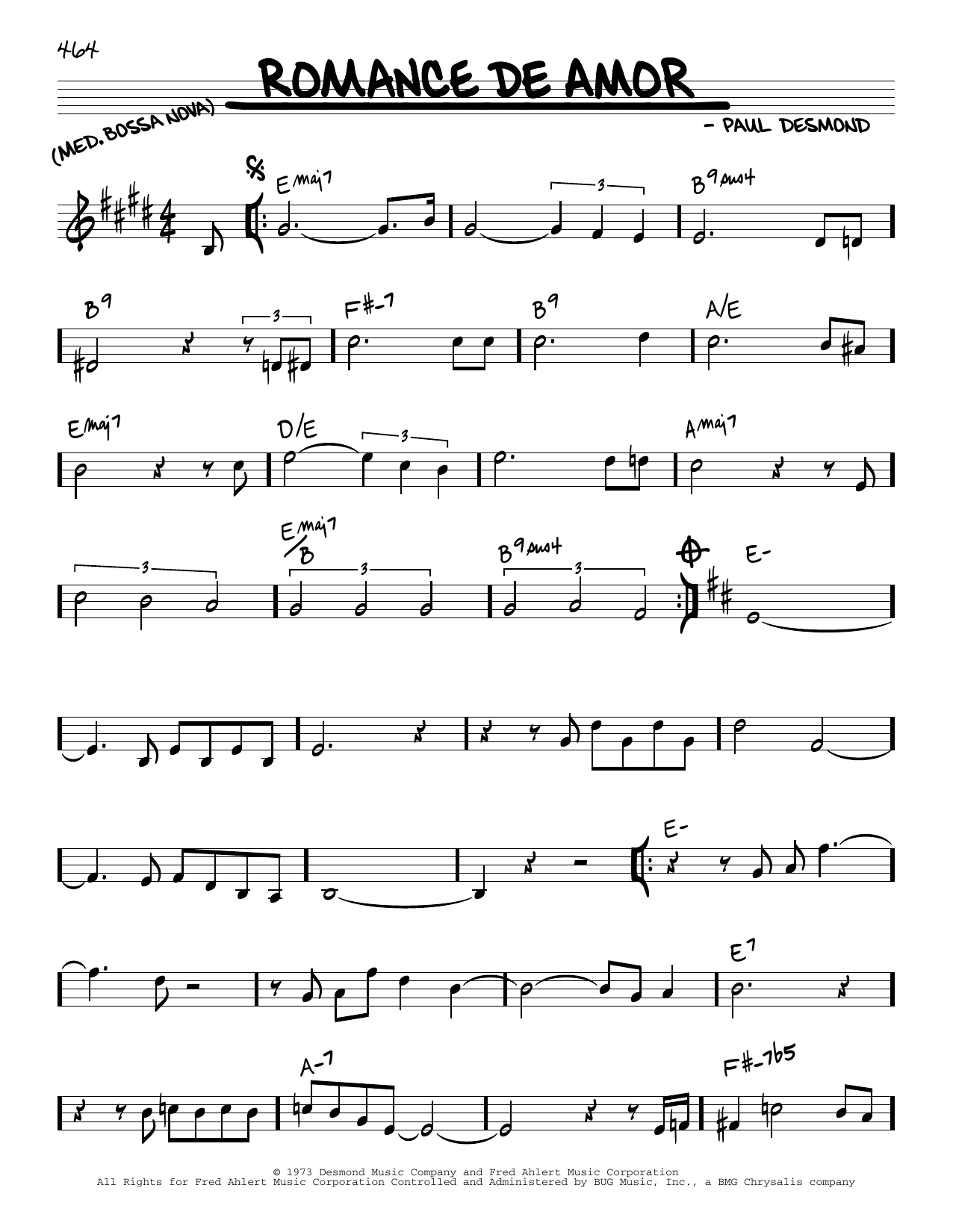 Download Paul Desmond Romance de Amor Sheet Music and learn how to play Real Book – Melody & Chords PDF digital score in minutes