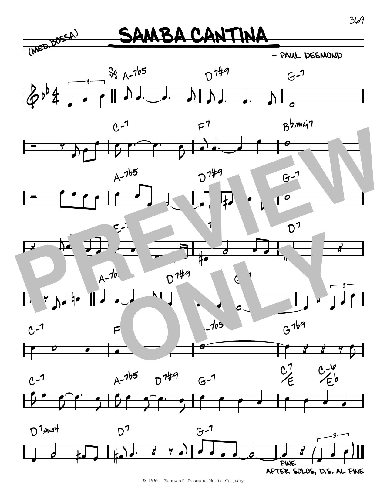 Download Paul Desmond Samba Cantina Sheet Music and learn how to play Real Book – Melody & Chords PDF digital score in minutes