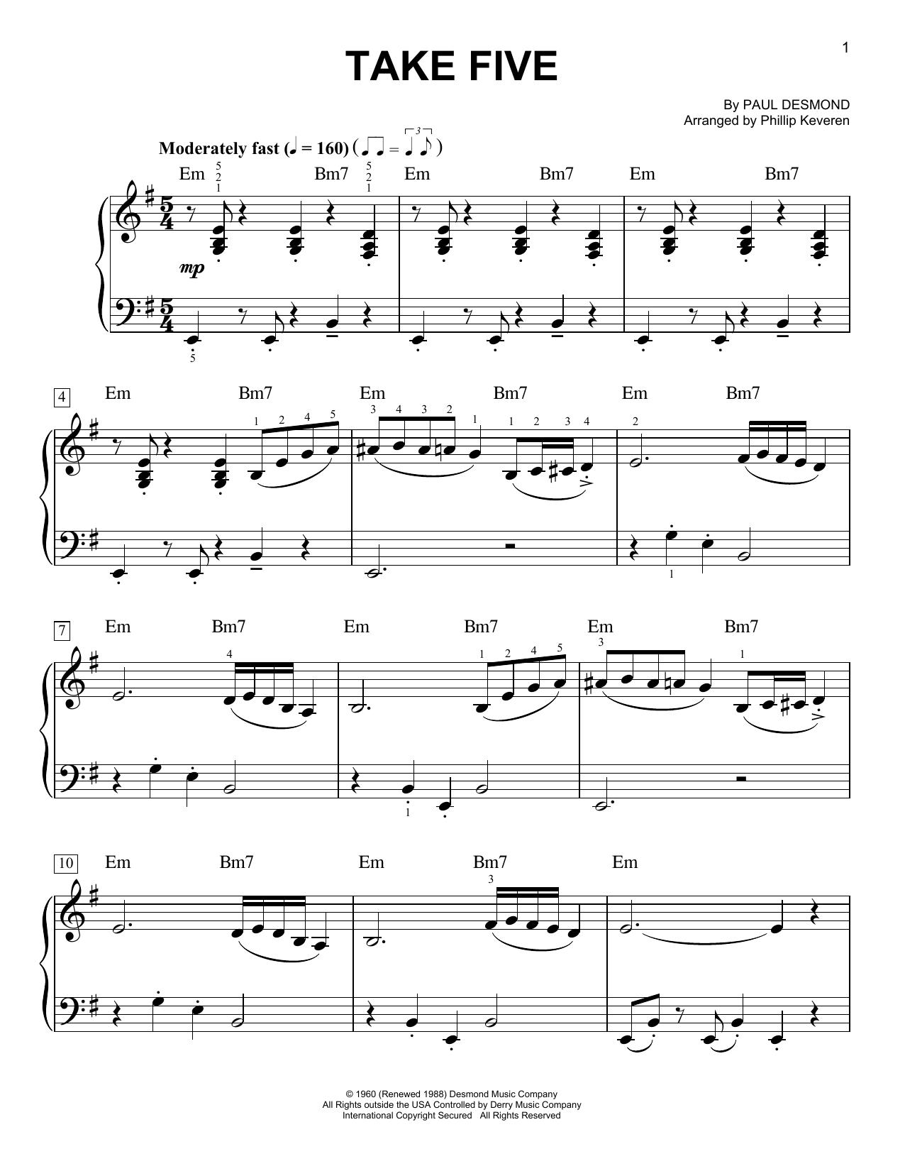 Download Phillip Keveren Take Five Sheet Music and learn how to play Easy Piano PDF digital score in minutes