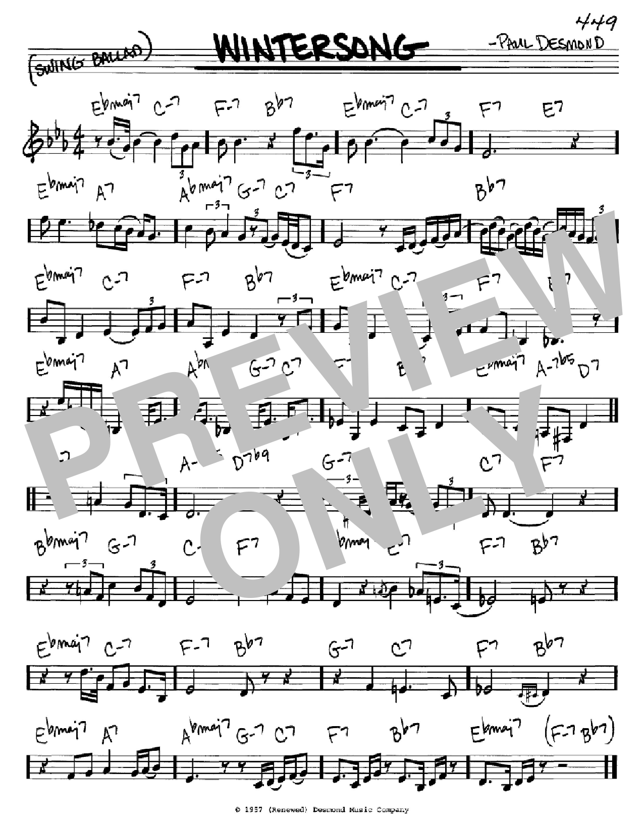 Download Paul Desmond Wintersong Sheet Music and learn how to play Real Book – Melody & Chords – C Instruments PDF digital score in minutes
