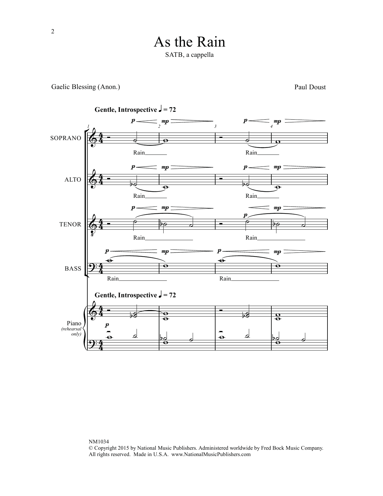 Download Paul Doust As the Rain Sheet Music and learn how to play SATB Choir PDF digital score in minutes