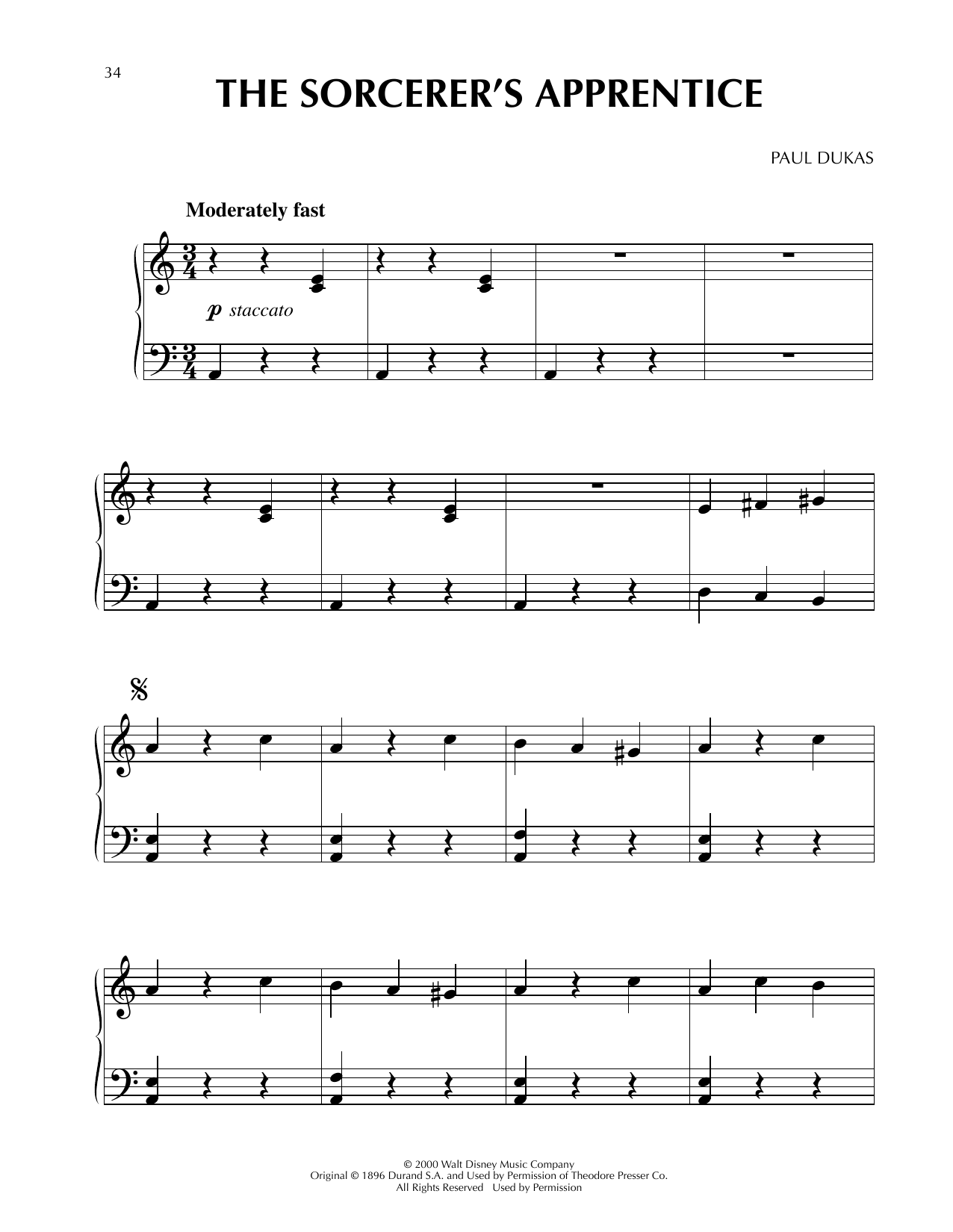Download Paul Dukas The Sorcerer's Apprentice (from Fantasia 2000) Sheet Music and learn how to play Easy Piano PDF digital score in minutes