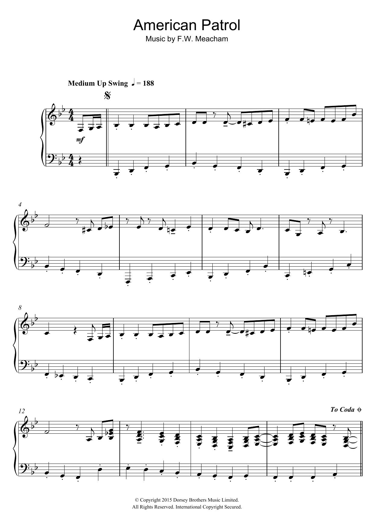 Download Paul Englishby American Patrol (From 'A Royal Night Out') Sheet Music and learn how to play Piano PDF digital score in minutes