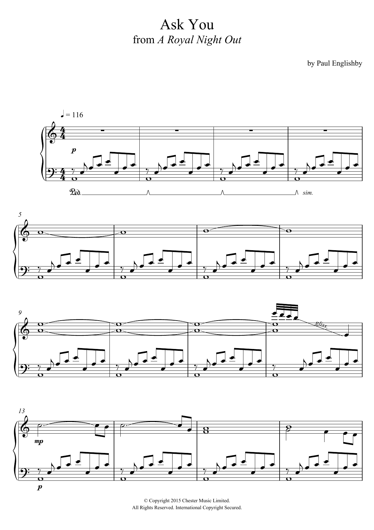 Download Paul Englishby Ask You (From 'A Royal Night Out') Sheet Music and learn how to play Piano PDF digital score in minutes
