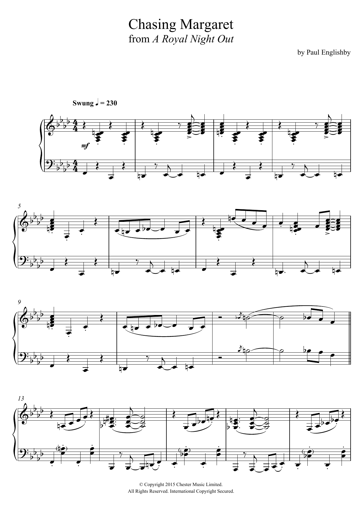 Download Paul Englishby Chasing Margaret (from 'A Royal Night Out') Sheet Music and learn how to play Piano PDF digital score in minutes