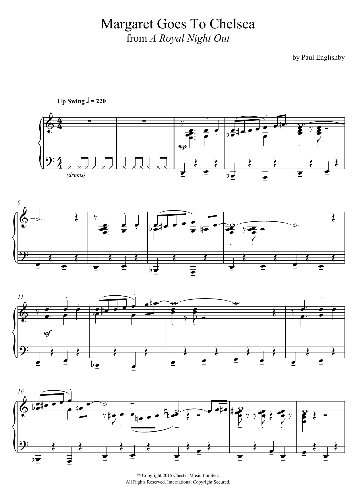 Download Paul Englishby Margaret Goes To Chelsea (From 'A Royal Night Out') Sheet Music and learn how to play Piano PDF digital score in minutes