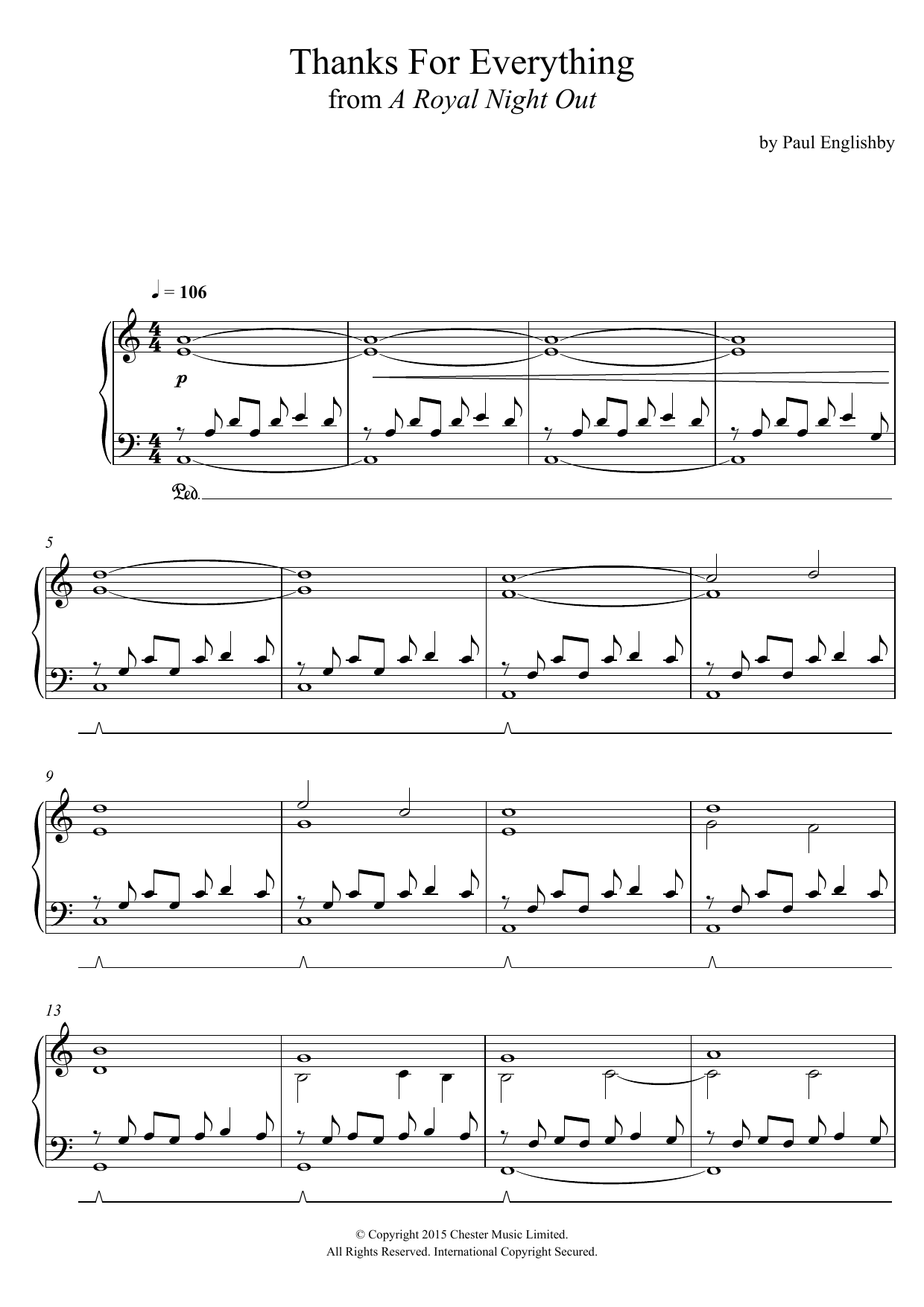 Download Paul Englishby Thanks For Everything (From 'A Royal Night Out') Sheet Music and learn how to play Piano PDF digital score in minutes