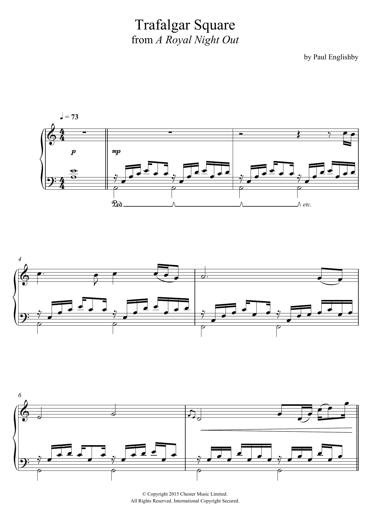 Download Paul Englishby Trafalgar Square (From 'A Royal Night Out') Sheet Music and learn how to play Piano PDF digital score in minutes