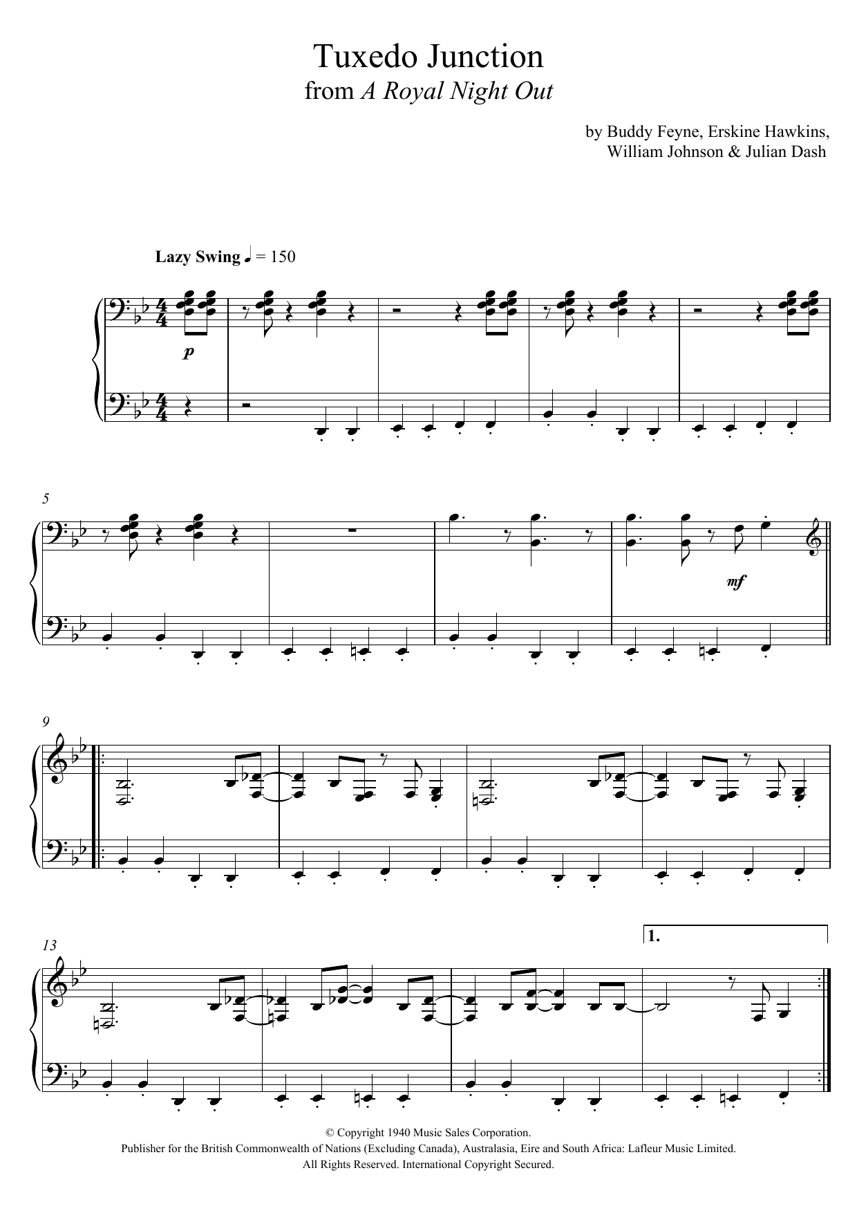 Download Paul Englishby Tuxedo Junction Sheet Music and learn how to play Piano PDF digital score in minutes