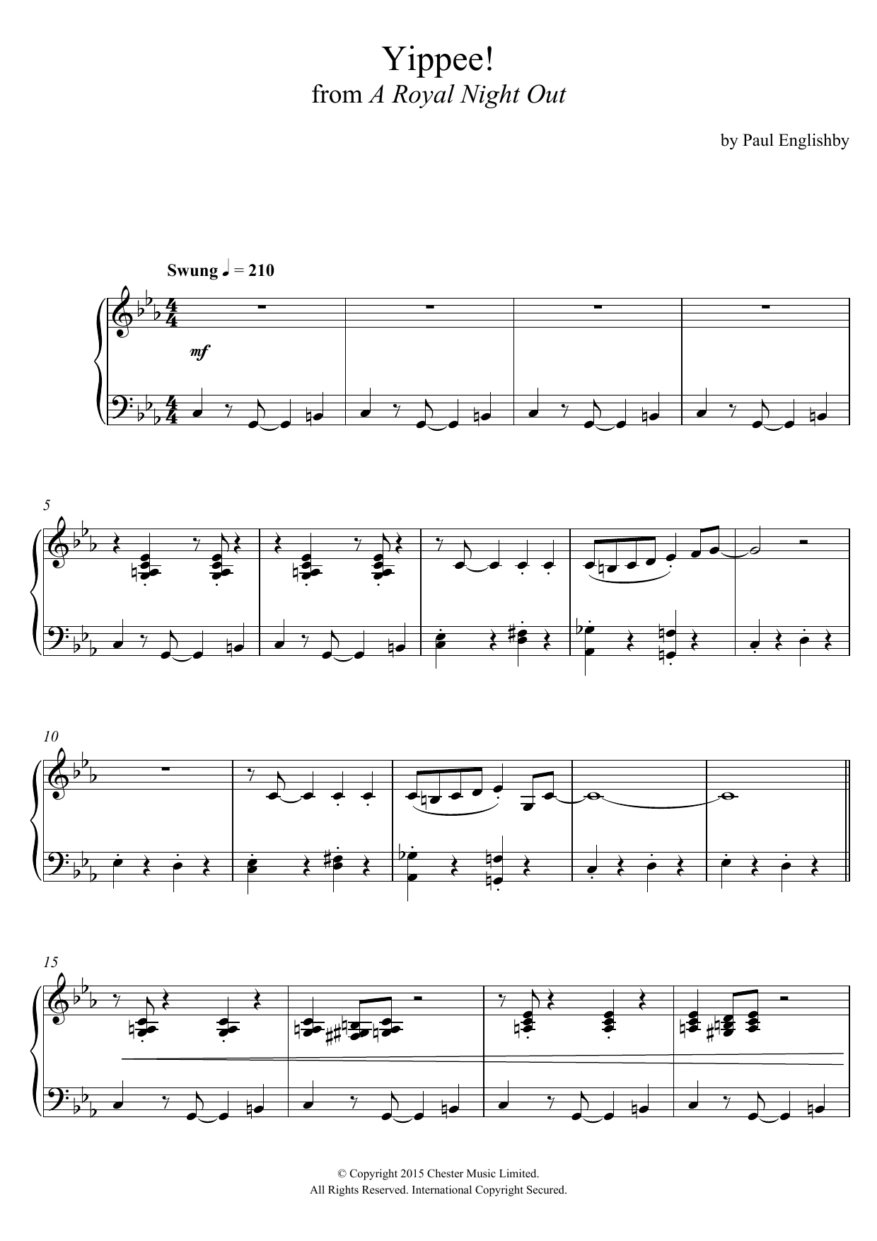 Download Paul Englishby Yippee! (From 'A Royal Night Out') Sheet Music and learn how to play Piano PDF digital score in minutes