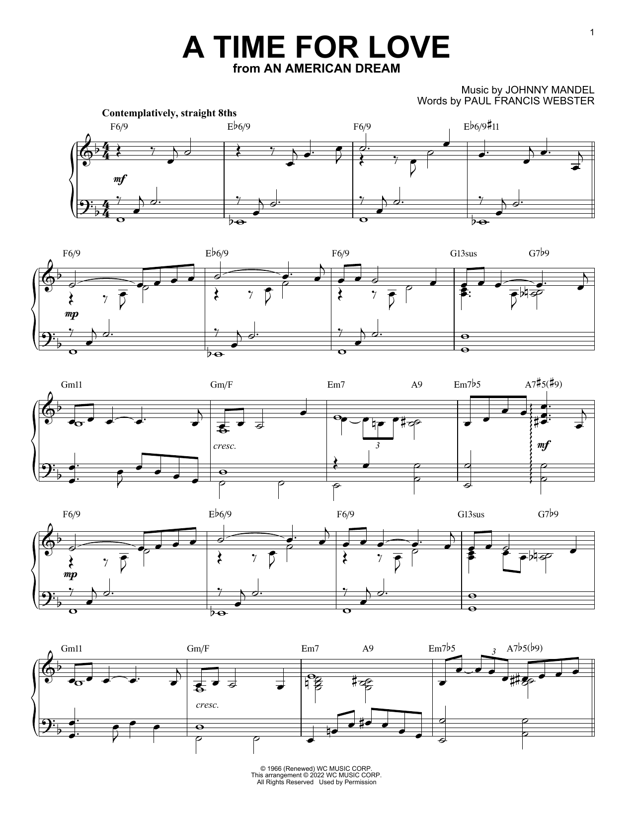 Download Paul Francis Webster A Time For Love [Jazz version] (arr. Brent Edstrom) Sheet Music and learn how to play Piano Solo PDF digital score in minutes