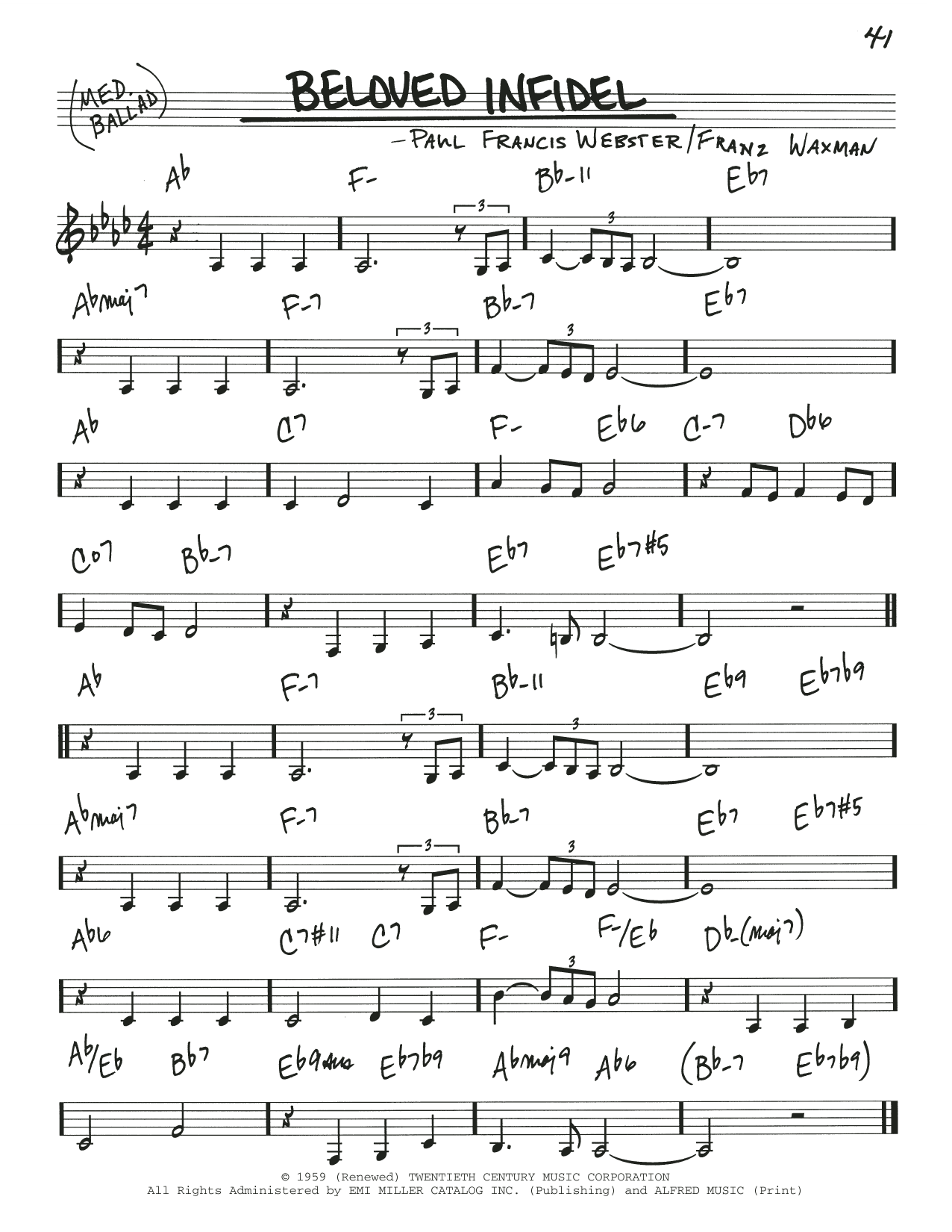 Download Paul Francis Webster Beloved Infidel Sheet Music and learn how to play Real Book – Melody & Chords PDF digital score in minutes