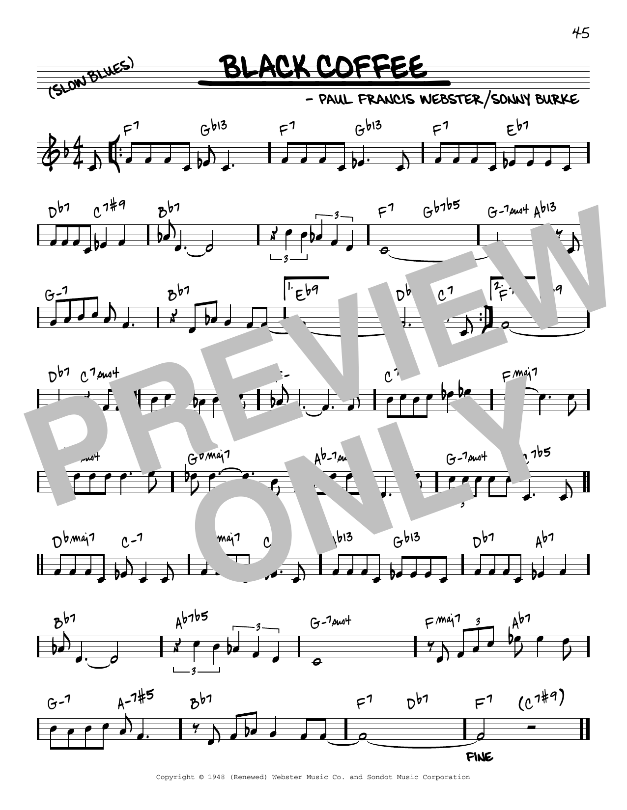 Download Paul Francis Webster Black Coffee [Reharmonized version] (arr. Jack Grassel) Sheet Music and learn how to play Real Book – Melody & Chords PDF digital score in minutes
