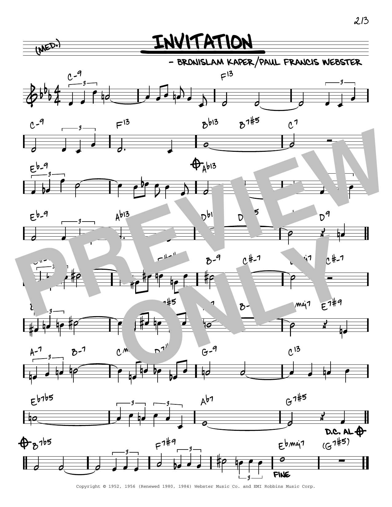 Download Paul Francis Webster Invitation [Reharmonized version] (arr. Jack Grassel) Sheet Music and learn how to play Real Book – Melody & Chords PDF digital score in minutes