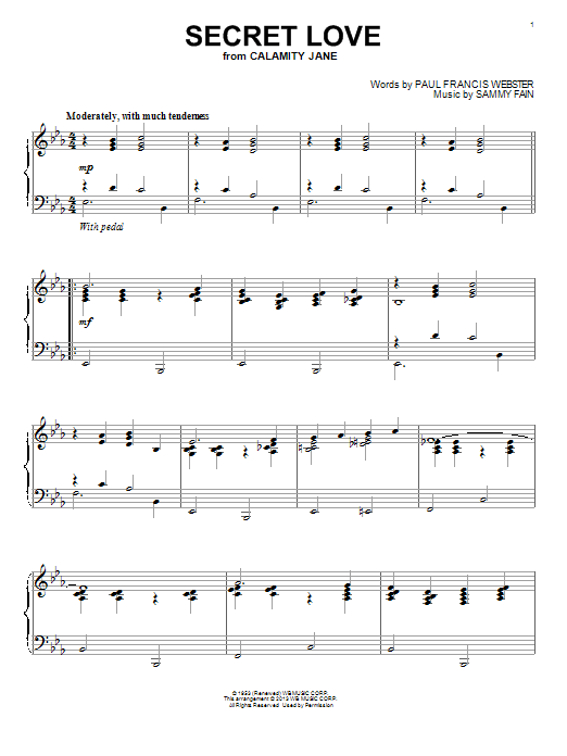 Download Paul Francis Webster Secret Love Sheet Music and learn how to play Real Book – Melody & Chords PDF digital score in minutes
