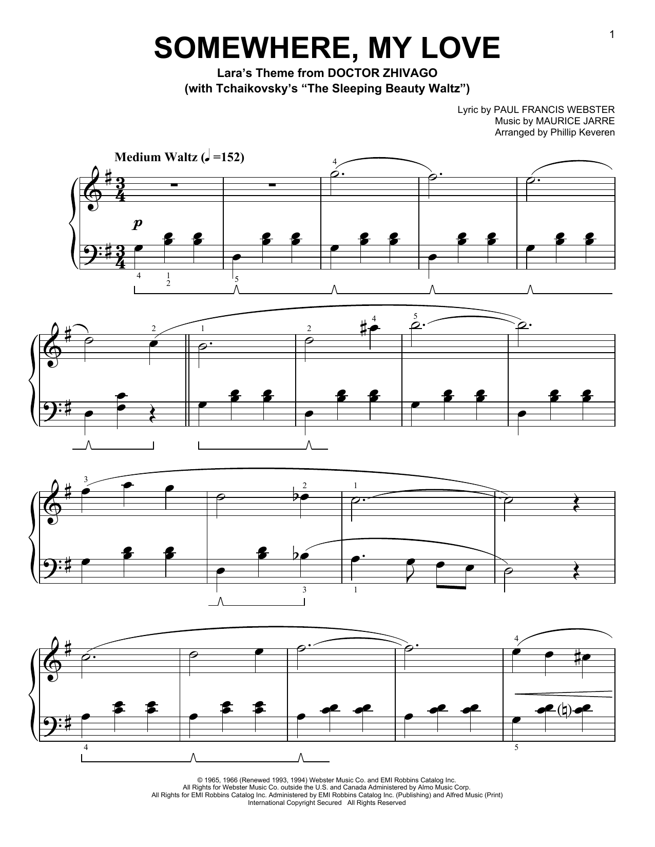 Download Phillip Keveren Somewhere, My Love Sheet Music and learn how to play Easy Piano PDF digital score in minutes