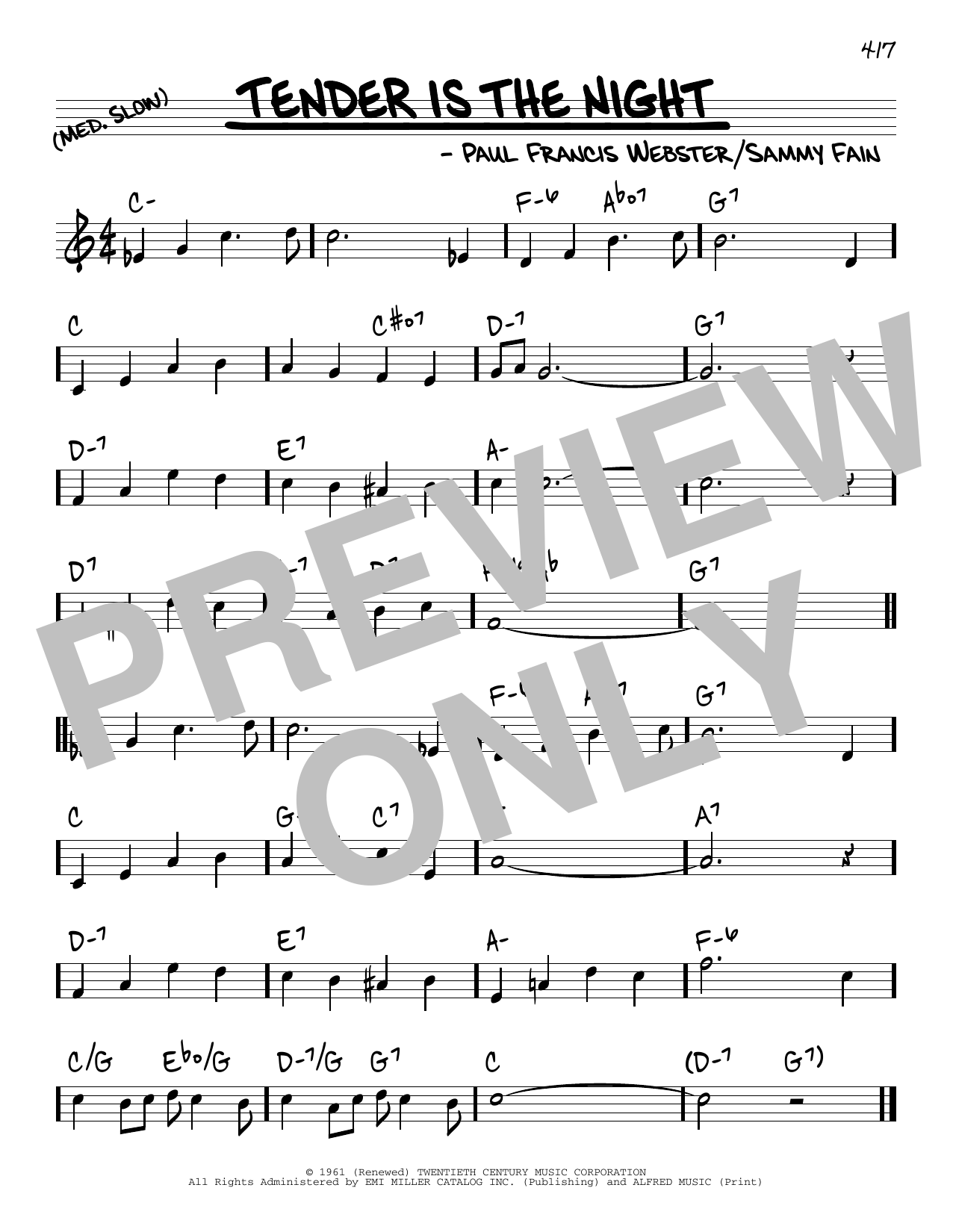 Download Paul Francis Webster Tender Is The Night Sheet Music and learn how to play Real Book – Melody & Chords PDF digital score in minutes