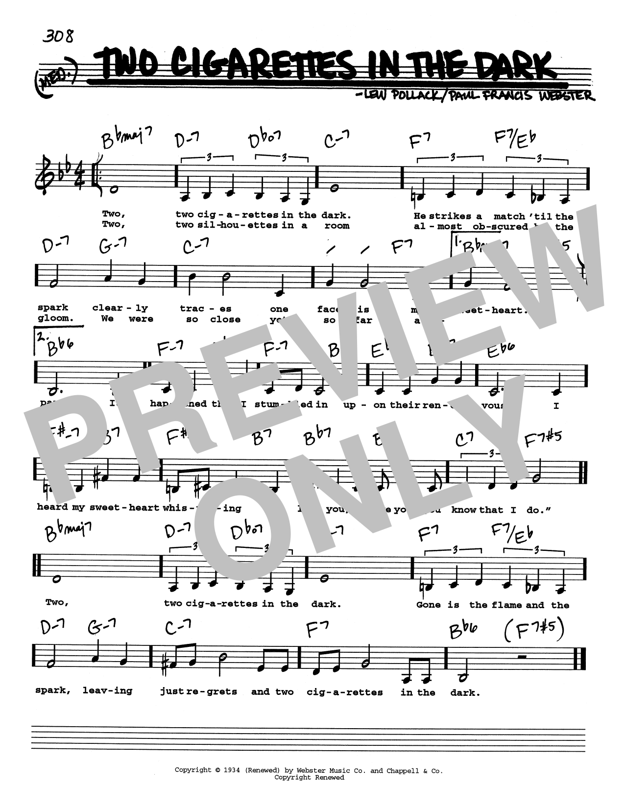 Download Paul Francis Webster Two Cigarettes In The Dark (Low Voice) Sheet Music and learn how to play Real Book – Melody, Lyrics & Chords PDF digital score in minutes