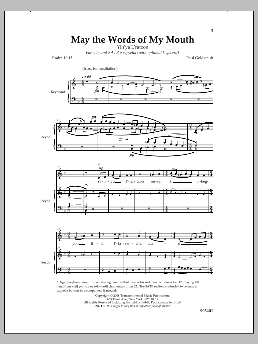 Download Paul Goldstaub May the Words of My Mouth Sheet Music and learn how to play SATB Choir PDF digital score in minutes