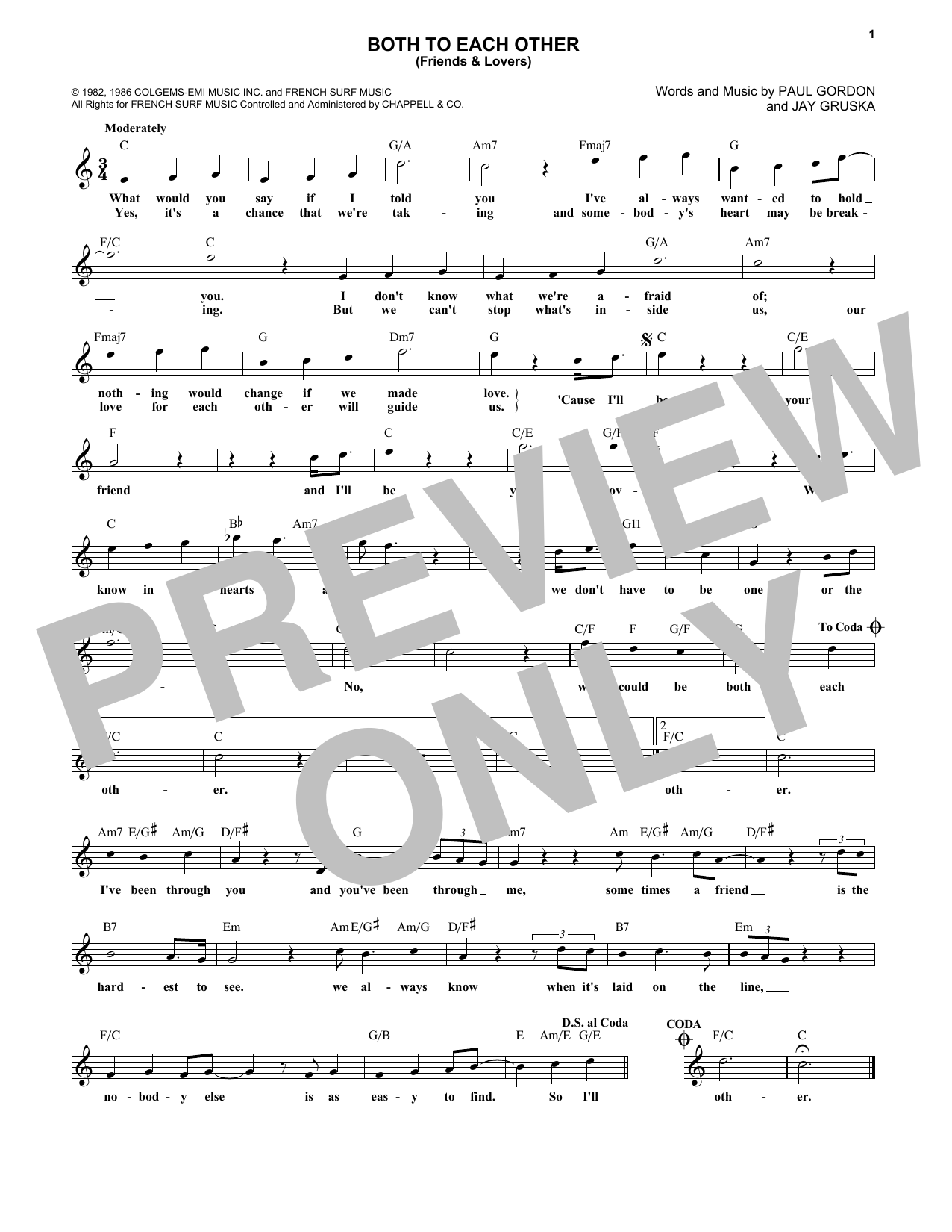 Download Paul Gordon Both To Each Other (Friends and Lovers) Sheet Music and learn how to play Melody Line, Lyrics & Chords PDF digital score in minutes