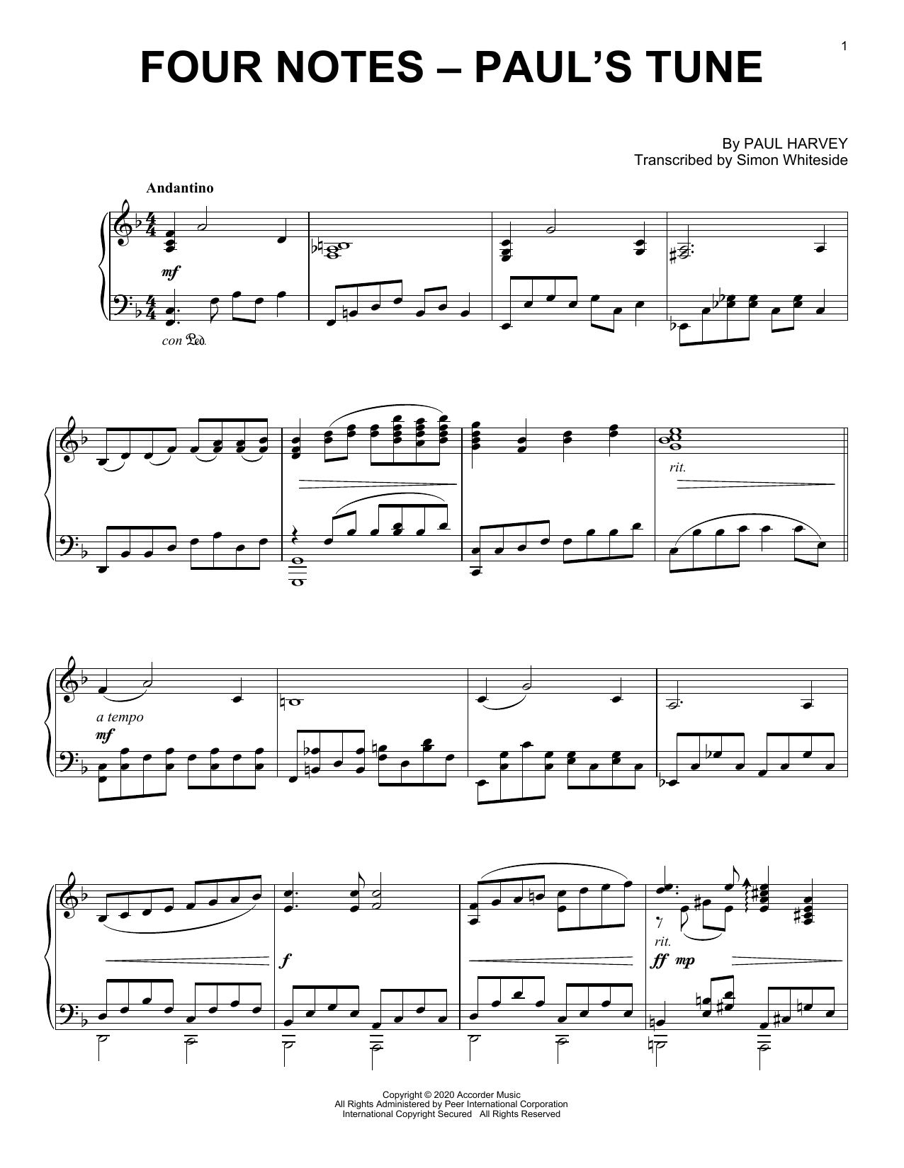 Download Paul Harvey Four Notes - Paul's Tune Sheet Music and learn how to play Piano Solo PDF digital score in minutes