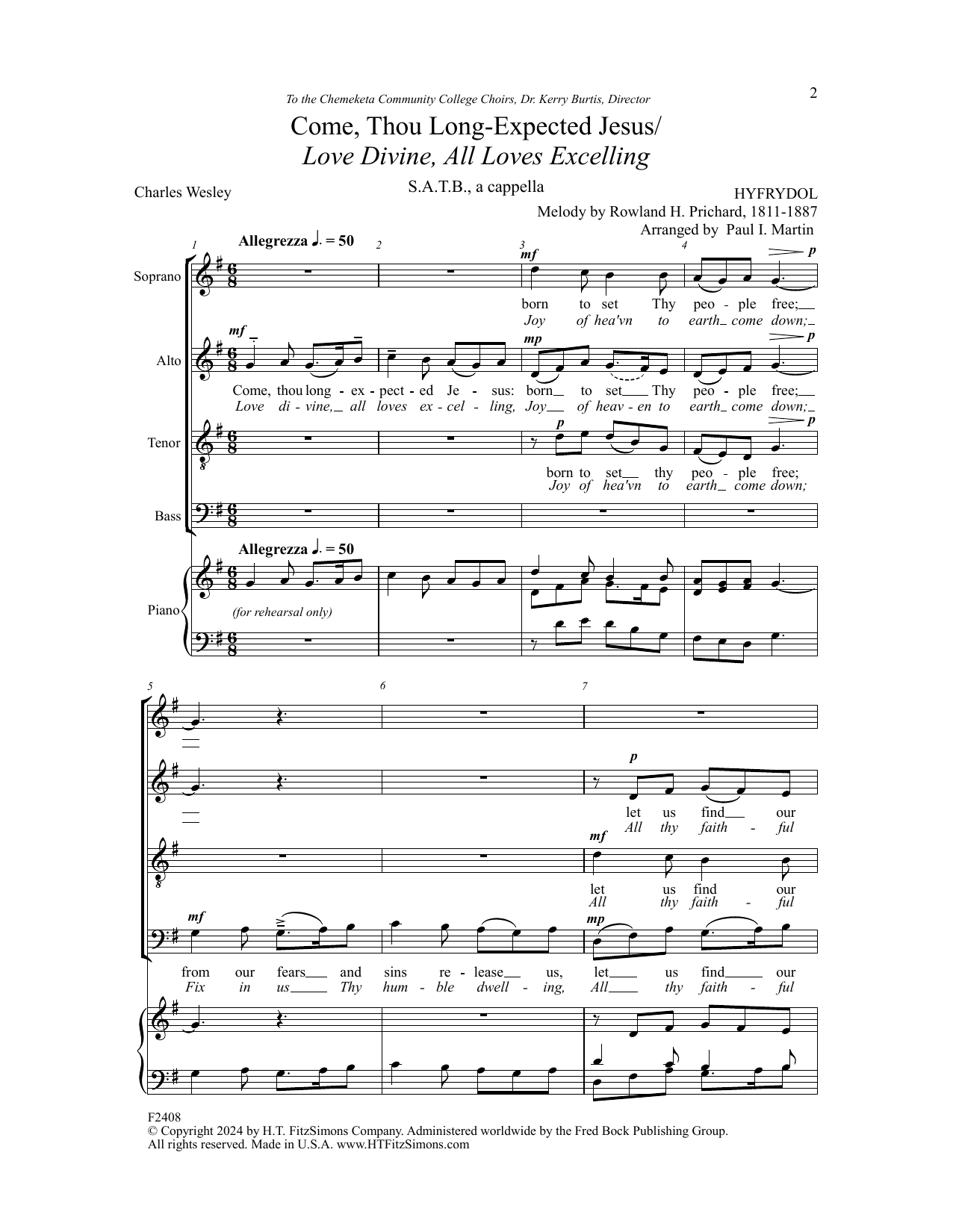 Download Paul I. Martin Come, Thou Long-Expected Jesus Sheet Music and learn how to play SATB Choir PDF digital score in minutes