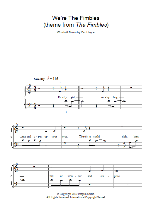 Download Paul Joyce We're The Fimbles (theme from The Fimbles) Sheet Music and learn how to play 5-Finger Piano PDF digital score in minutes