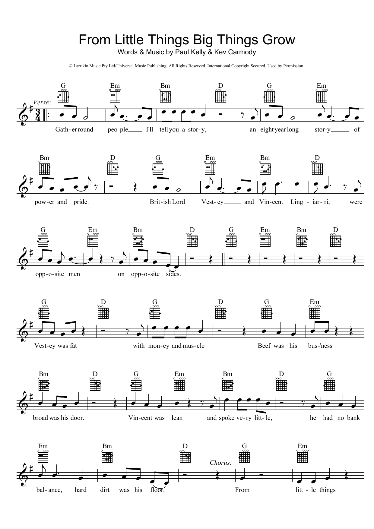 Download Paul Kelly From Little Things Big Things Grow Sheet Music and learn how to play Ukulele PDF digital score in minutes