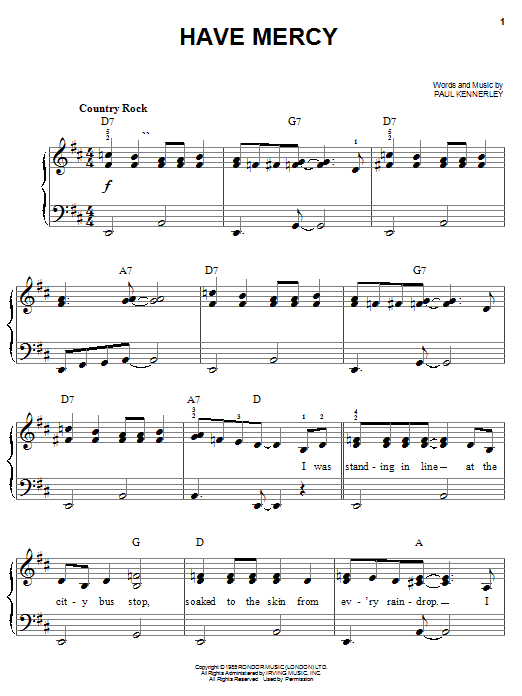 Download Paul Kennerley Have Mercy Sheet Music and learn how to play Easy Piano PDF digital score in minutes