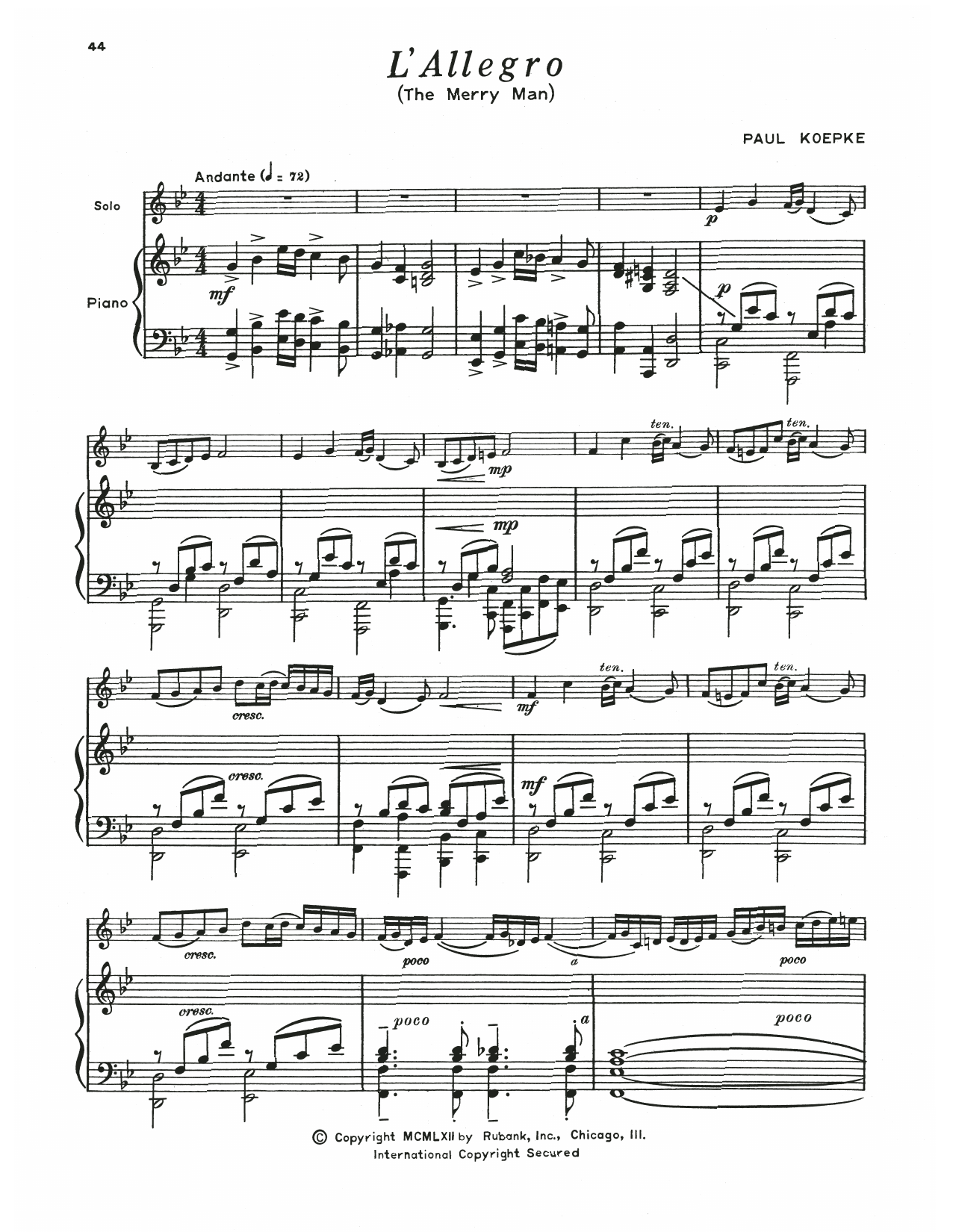 Download Paul Koepke L'allegro Sheet Music and learn how to play Baritone B.C. and Piano PDF digital score in minutes