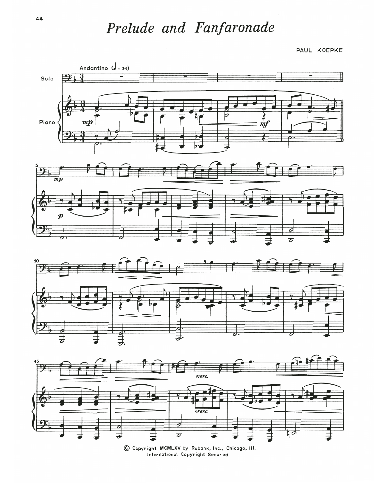 Download Paul Koepke Prelude & Fanfaronade Sheet Music and learn how to play Trombone and Piano PDF digital score in minutes