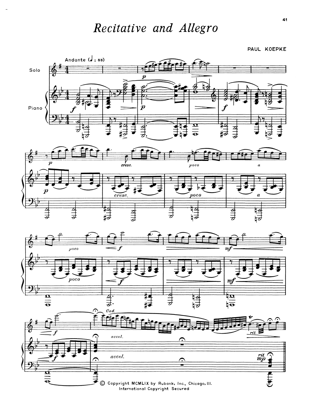 Download Paul Koepke Recitative & Allegro Sheet Music and learn how to play Alto Sax and Piano PDF digital score in minutes