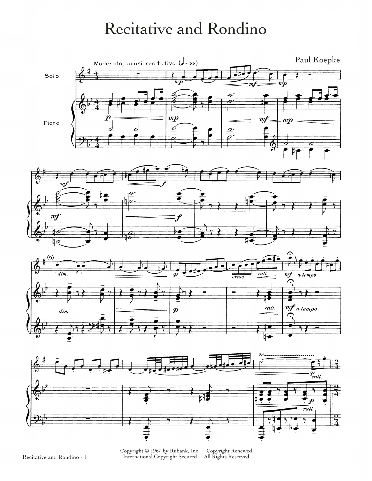 Download Paul Koepke Recitative And Rondino Sheet Music and learn how to play Alto Sax and Piano PDF digital score in minutes