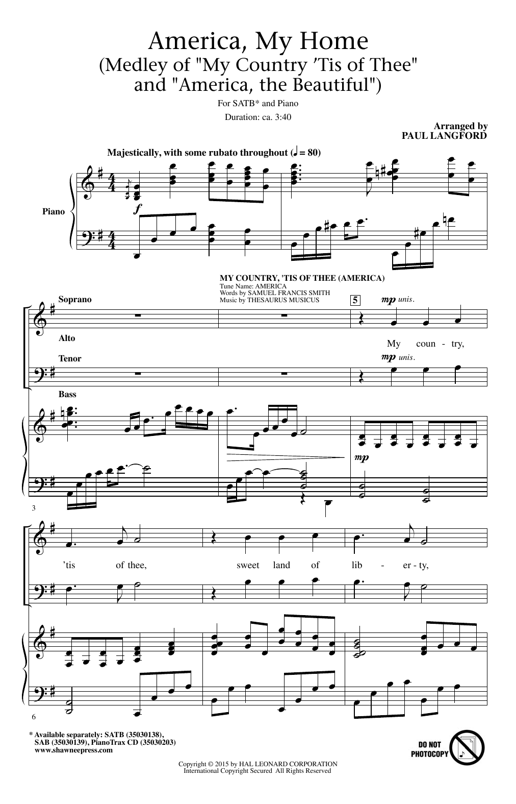 Download Paul Langford My Country, 'Tis Of Thee (America) Sheet Music and learn how to play SAB PDF digital score in minutes