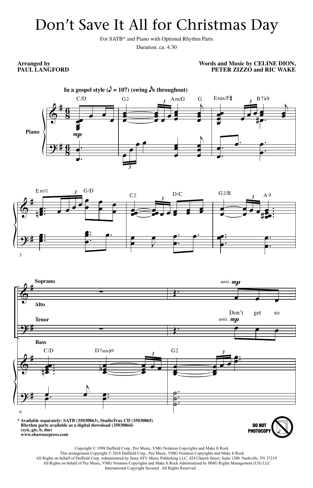 Download Paul Langford Don't Save It All For Christmas Day Sheet Music and learn how to play SATB PDF digital score in minutes