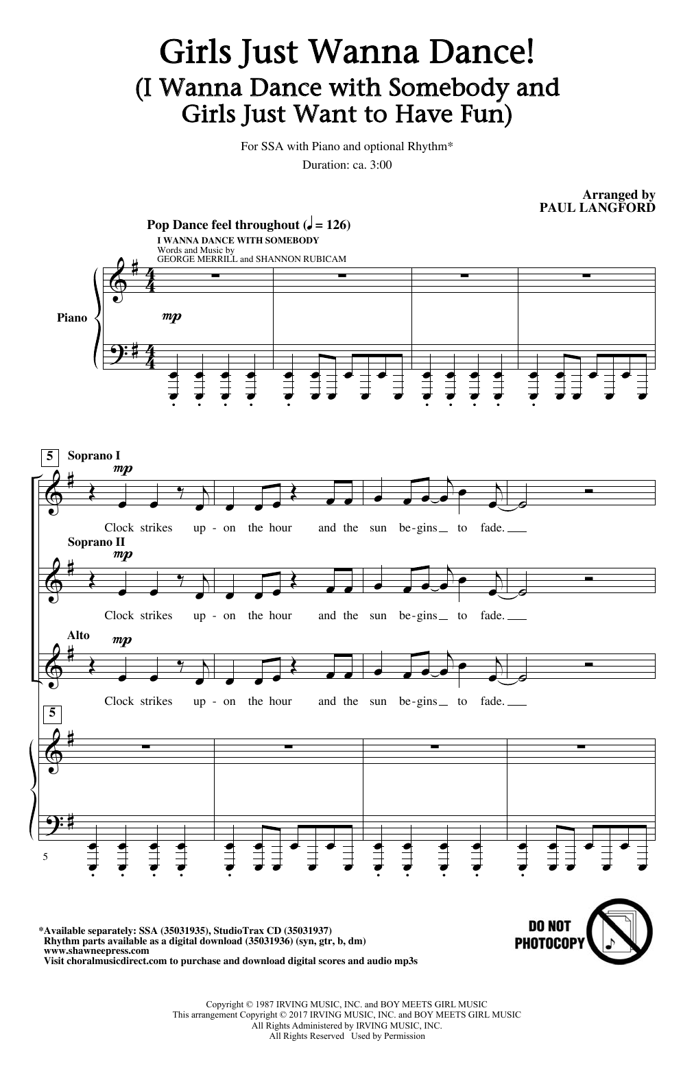 Download Paul Langford Girls Just Want To Dance! Sheet Music and learn how to play SSA PDF digital score in minutes