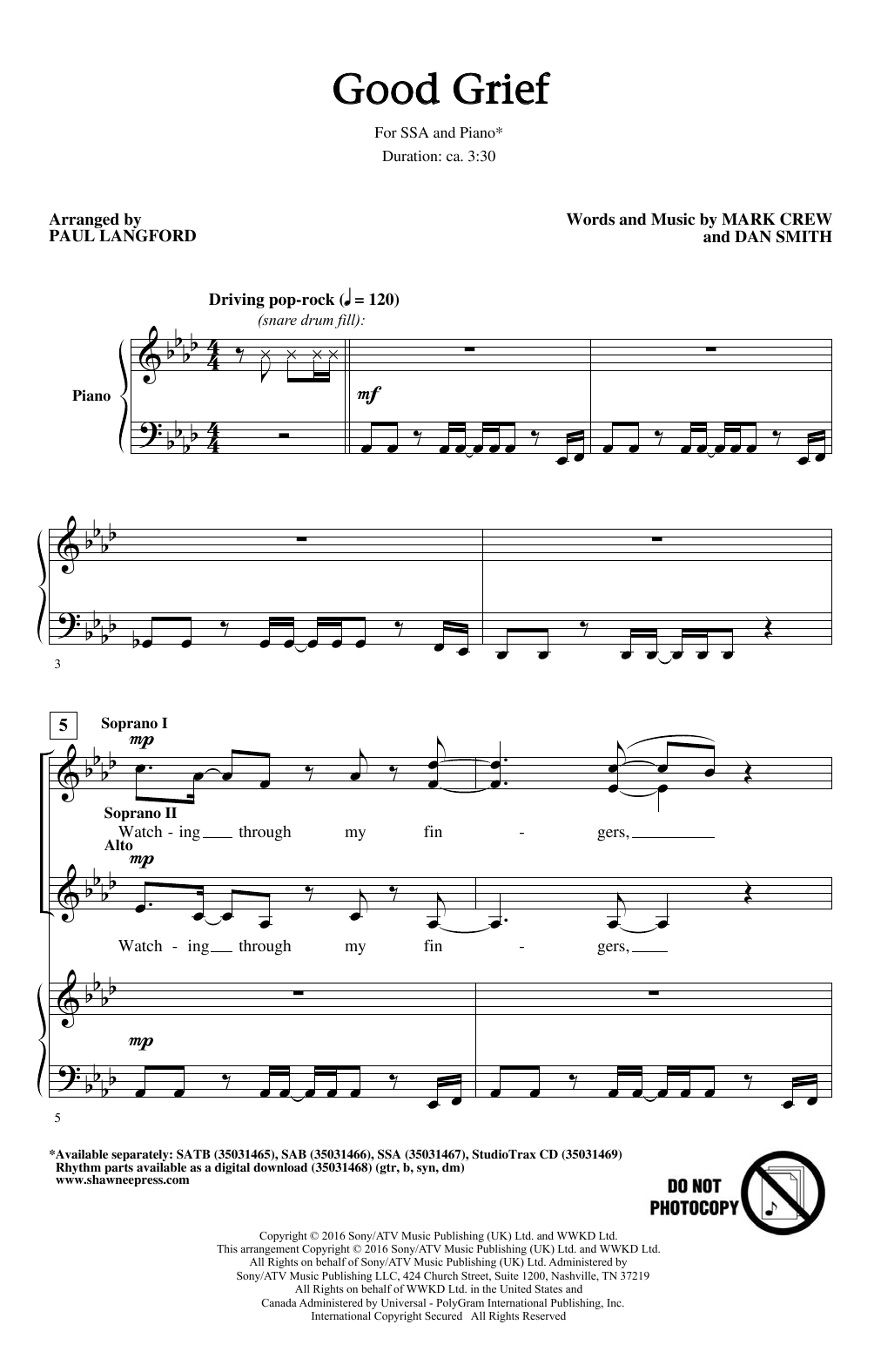 Download Paul Langford Good Grief Sheet Music and learn how to play SSA PDF digital score in minutes