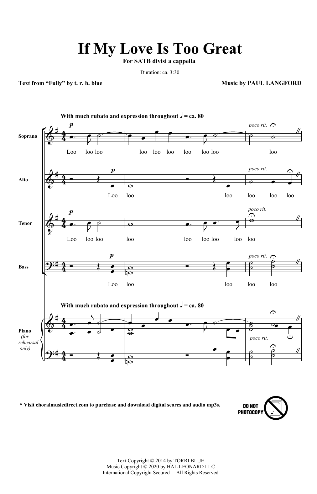 Download Paul Langford If My Love Is Too Great Sheet Music and learn how to play SATB Choir PDF digital score in minutes