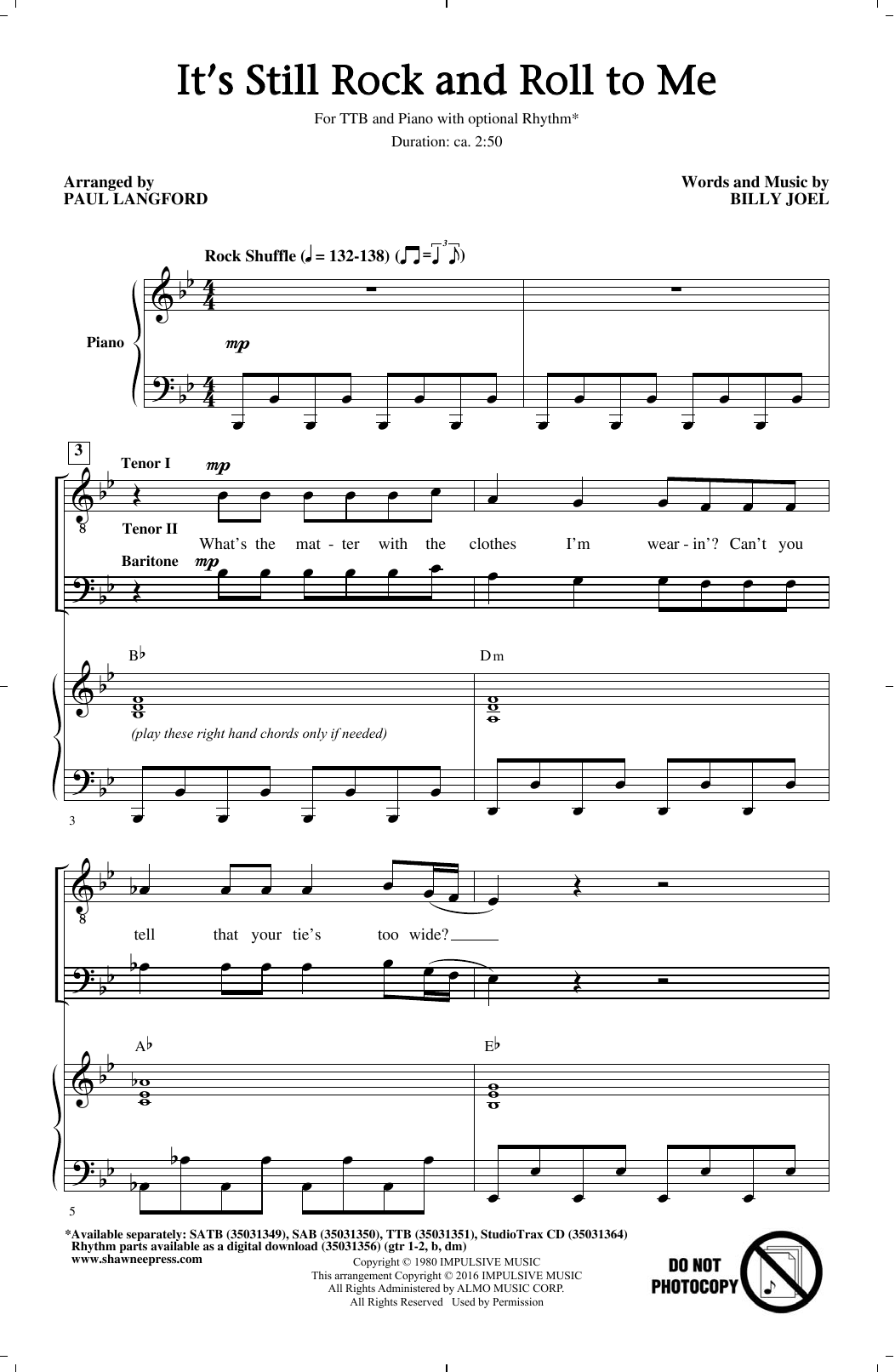 Download Paul Langford It's Still Rock And Roll To Me Sheet Music and learn how to play SAB PDF digital score in minutes