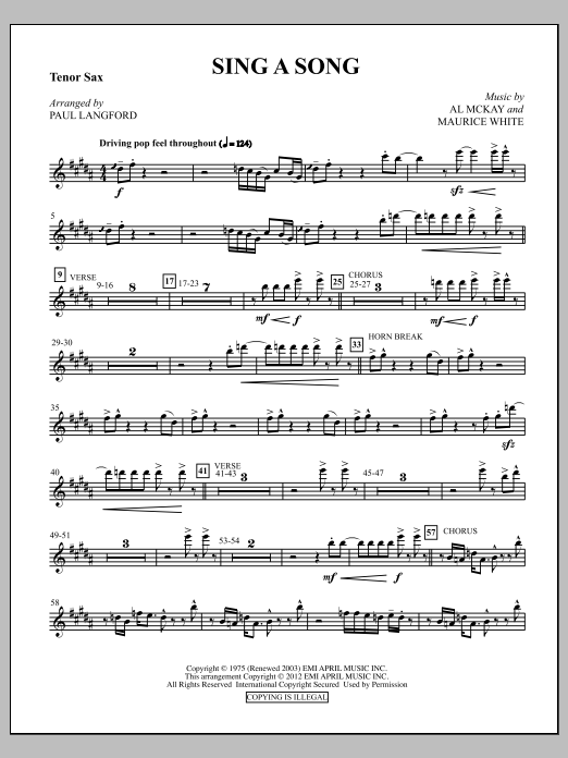Download Paul Langford Sing A Song - Tenor Sax Sheet Music and learn how to play Choir Instrumental Pak PDF digital score in minutes