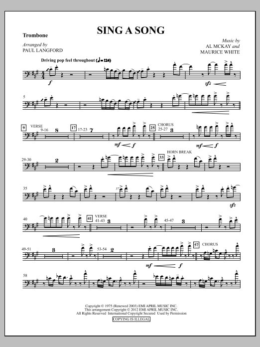 Download Paul Langford Sing A Song - Trombone Sheet Music and learn how to play Choir Instrumental Pak PDF digital score in minutes