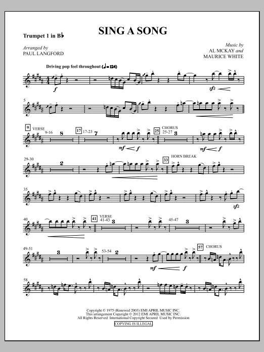 Download Paul Langford Sing A Song - Trumpet 1 Sheet Music and learn how to play Choir Instrumental Pak PDF digital score in minutes