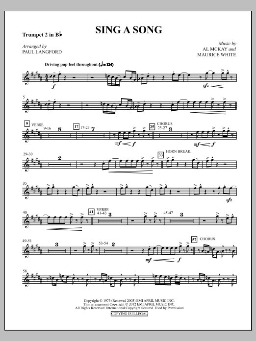 Download Paul Langford Sing A Song - Trumpet 2 Sheet Music and learn how to play Choir Instrumental Pak PDF digital score in minutes