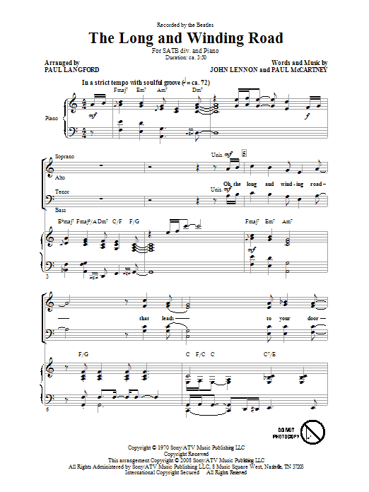 Download Paul Langford The Long And Winding Road Sheet Music and learn how to play SATB PDF digital score in minutes