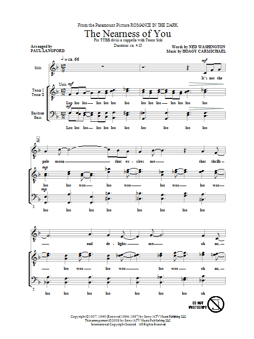 Download Paul Langford The Nearness Of You Sheet Music and learn how to play TTBB Choir PDF digital score in minutes