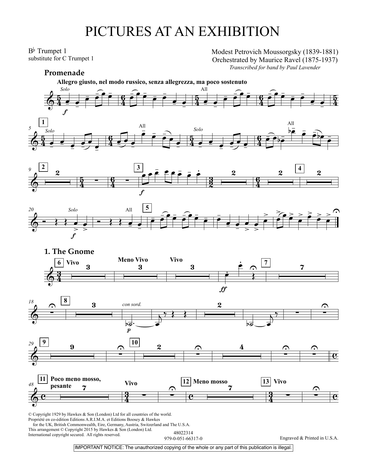 Download Paul Lavender Pictures at an Exhibition - Bb Trumpet Parts - Digital Only - Bb Trumpet 1 (sub. Sheet Music and learn how to play Concert Band PDF digital score in minutes