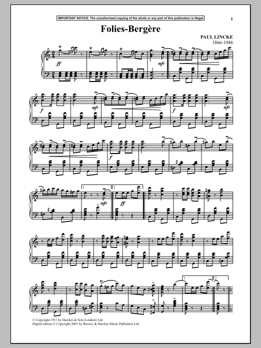 Download Paul Lincke Folies Bergere Sheet Music and learn how to play Piano PDF digital score in minutes