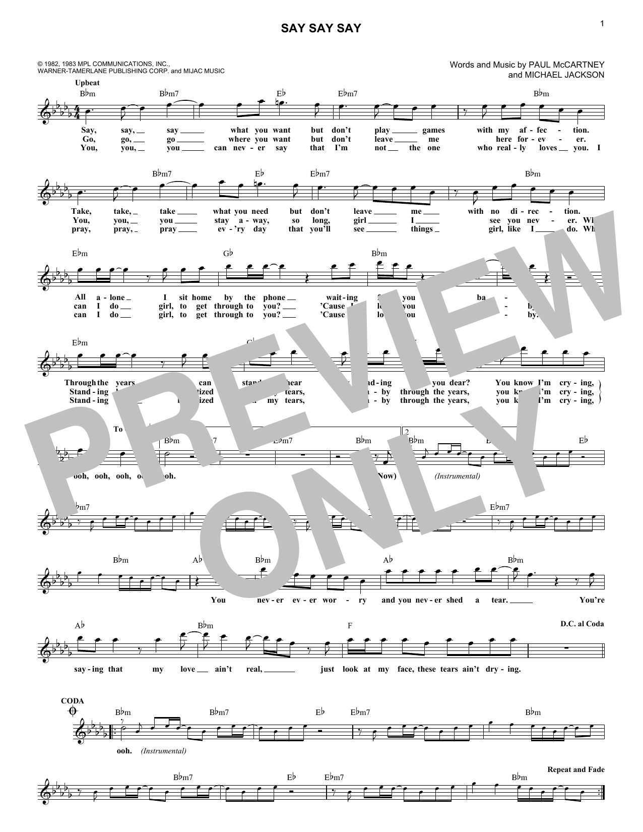 Download Paul McCartney & Michael Jackson Say Say Say Sheet Music and learn how to play Beginner Piano PDF digital score in minutes