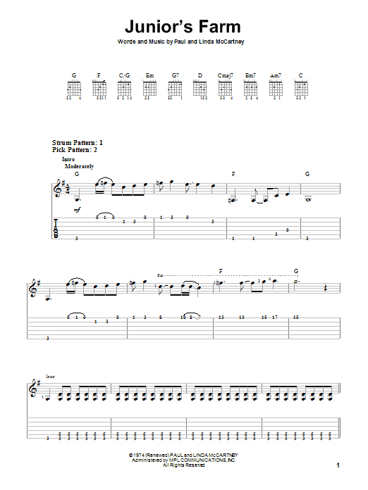 Download Paul McCartney & Wings Junior's Farm Sheet Music and learn how to play Lyrics & Chords PDF digital score in minutes